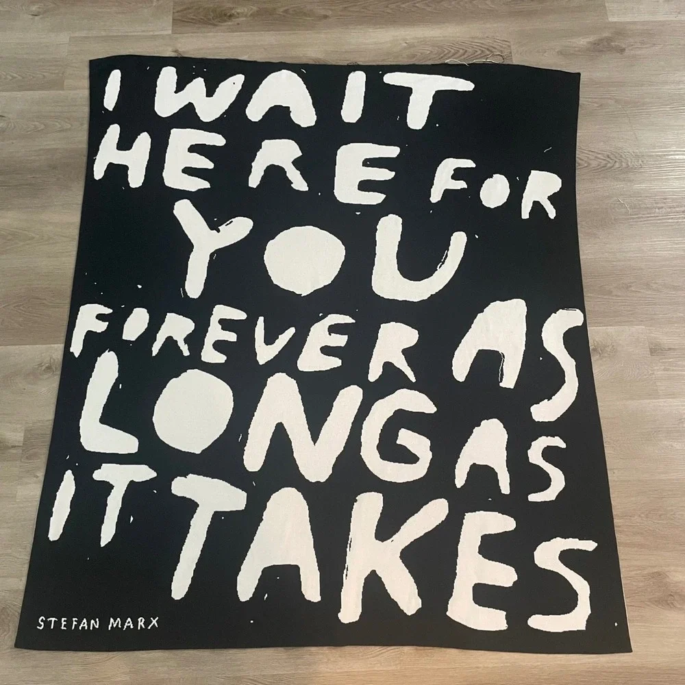 IKEA Art Event Stefan Marx Throw Blanket Black White 51x63 Cotton 2021 Quote Art